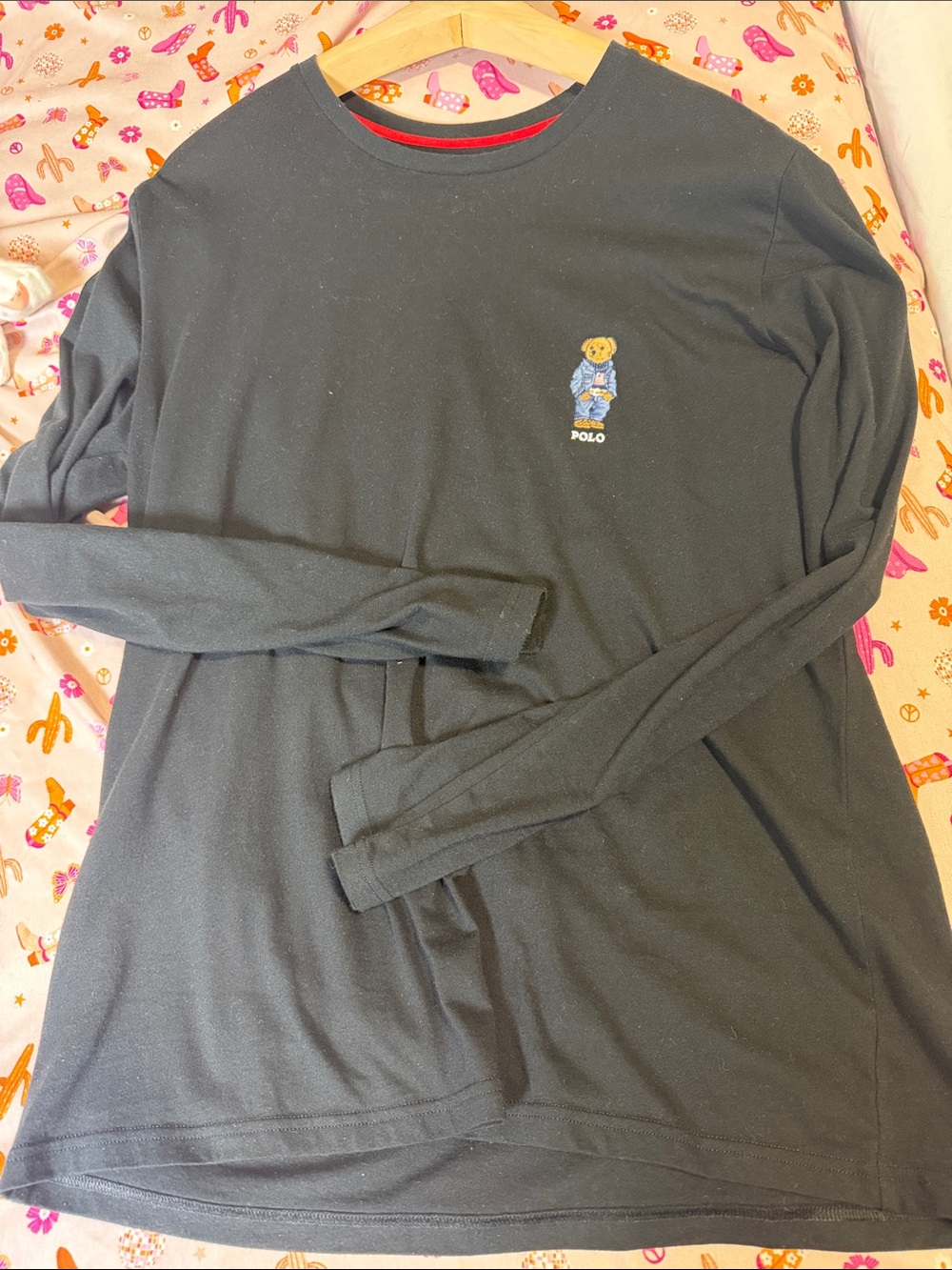 Polo by Ralph Lauren Black Long-Sleeve Kids Tee with Embroidered Bear